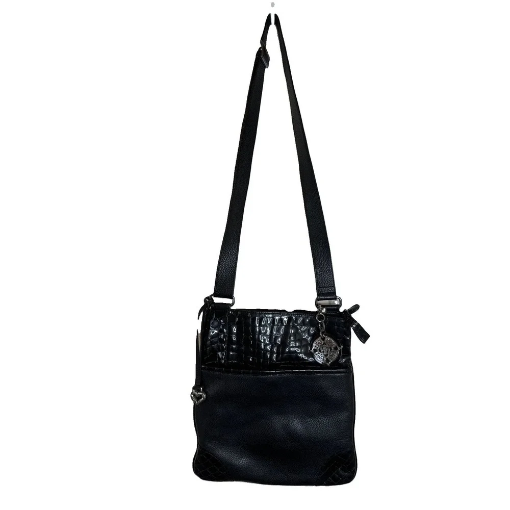 Brighton Black Pebble Leather & Patent Leather Crossbody Purse